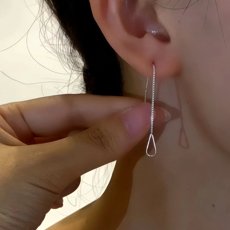 Sterling Silver Water Drop Threader Earrings - elegant Water Drop Threaders