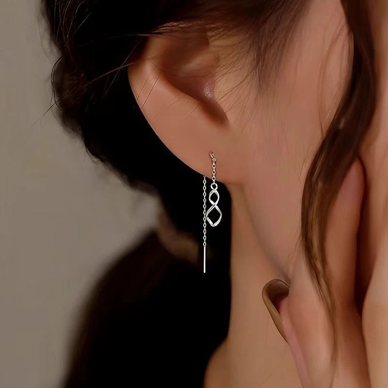 Sterling Silver Wavy Eight-Shaped Threader Earrings - elegant Infinity Threader Earrings