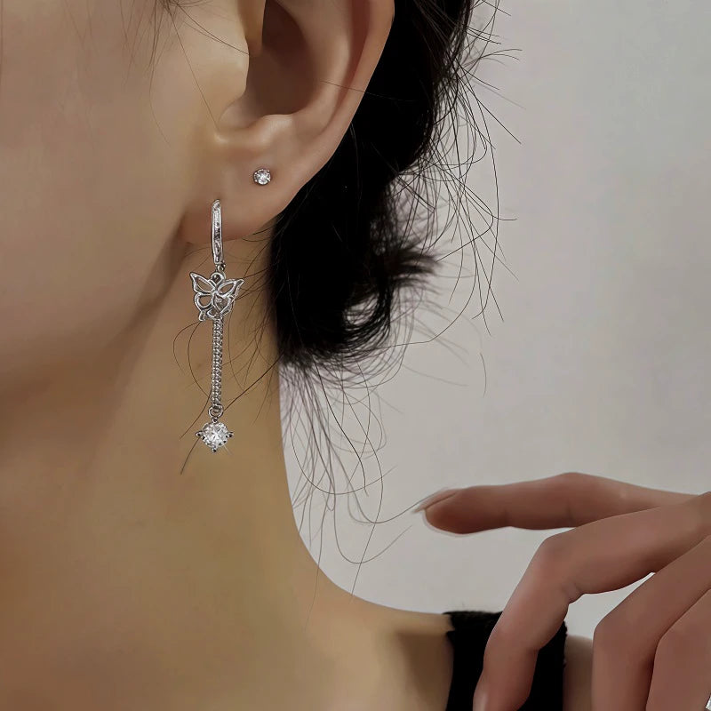 Close-up detail of the sparkling zircons and plating on the Zircon Butterfly Earrings