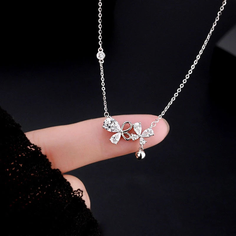Detailed view of the Sterling Silver Zircon Bairy Butterfly Necklace chain and pendant