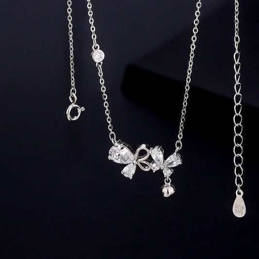 Sterling Silver Zircon Bairy Butterfly Necklace worn to showcase its length and pendant detail