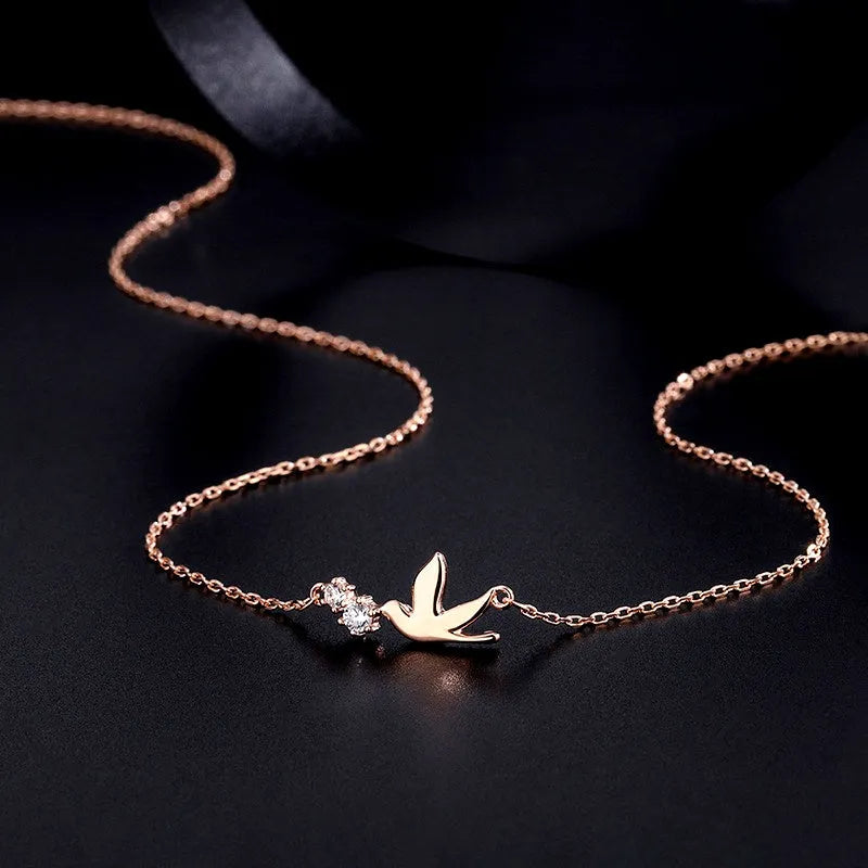 Detailed view of the Sterling Silver Zircon Bird Necklaces chain and pendant
