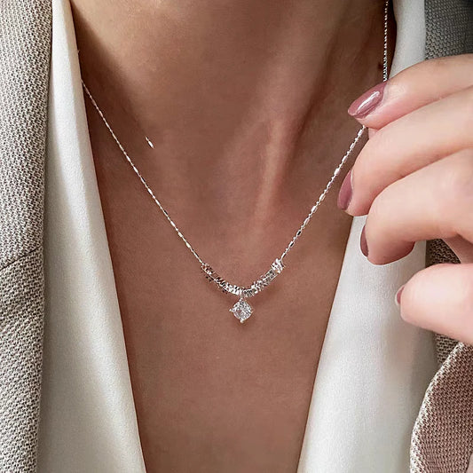 Sterling Silver Zircon Broken Silver Necklace - beautiful Crushed Silver Necklace