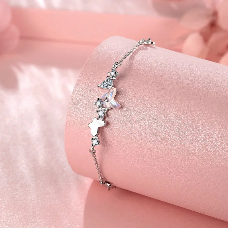 Full view of the elegant Sterling Silver Zircon Butterfly Bracelet