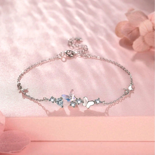 Sterling Silver Zircon Butterfly Bracelet - chic Zircon Butterfly Bracelet