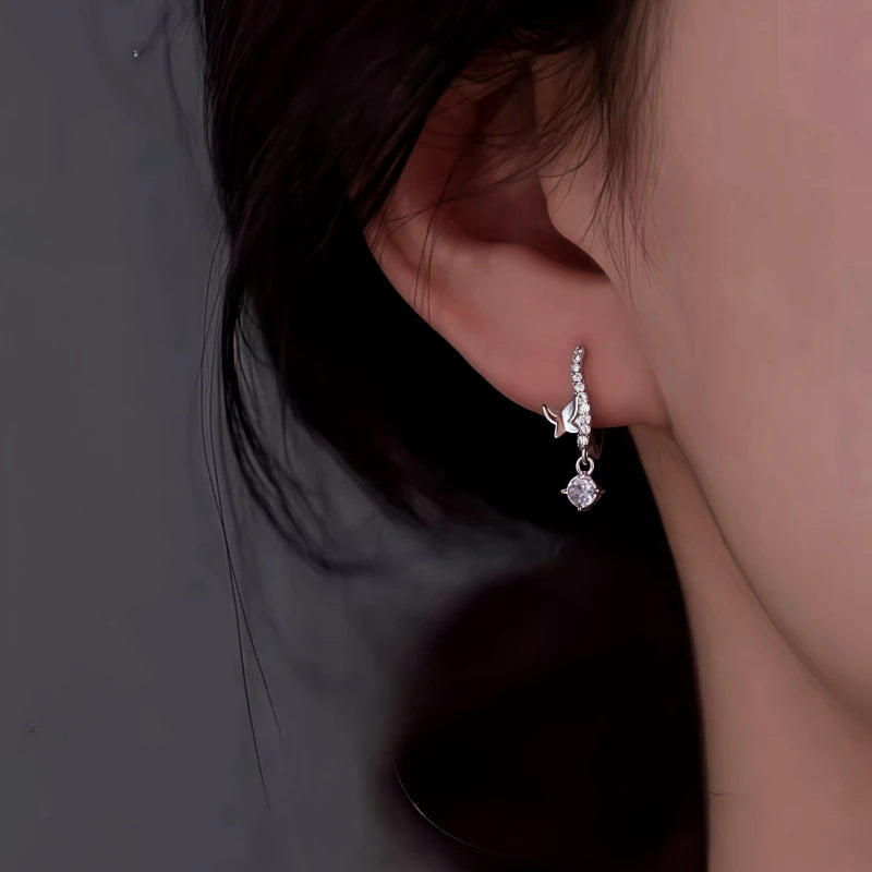 Sterling Silver Zircon Butterfly Earrings - elegant Zircon Butterfly Earrings