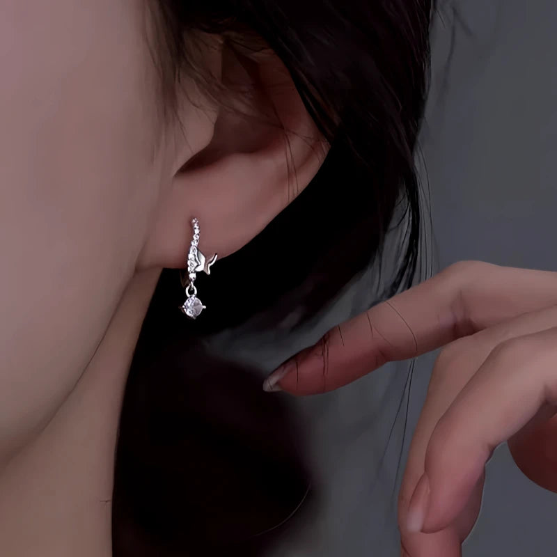 Close-up detail of the sparkling zircons and plating on the Zircon Butterfly Earrings