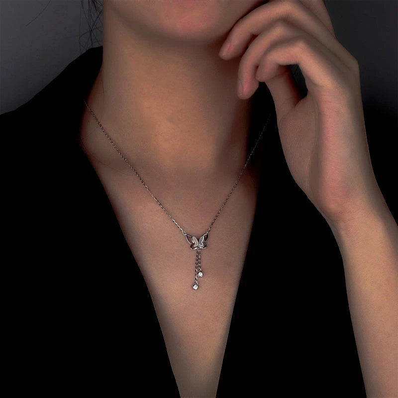 Sterling Silver Zircon Butterfly Necklace - beautiful Zircon Butterfly Necklace