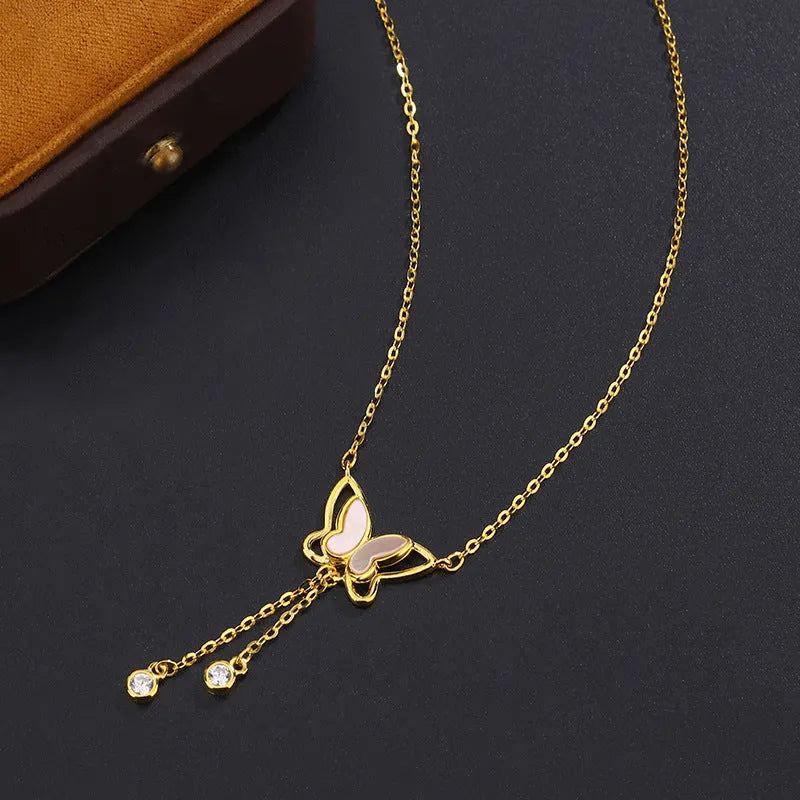 Detailed view of the Sterling Silver Zircon Butterfly Necklace chain and pendant