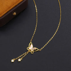 Detailed view of the Sterling Silver Zircon Butterfly Necklace chain and pendant