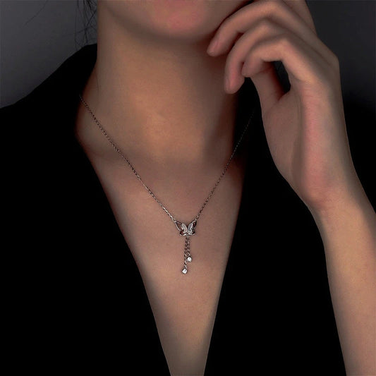 Sterling Silver Zircon Butterfly Necklace - beautiful Zircon Butterfly Necklace