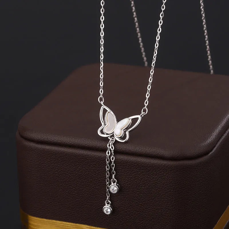 Close-up of the pendant and clasp on the Zircon Butterfly Necklace