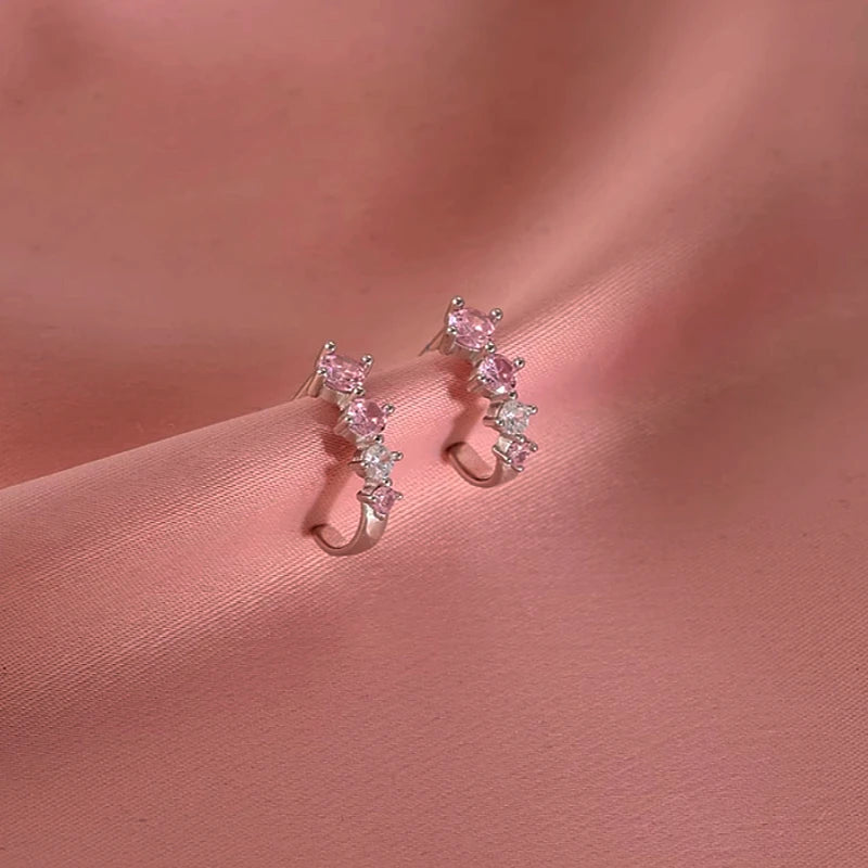 Close-up detail of the sparkling zircons and plating on the C-Shaped Hoop Earrings