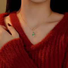 Detailed view of the Sterling Silver Zircon Christmas Tree Necklace chain and pendant