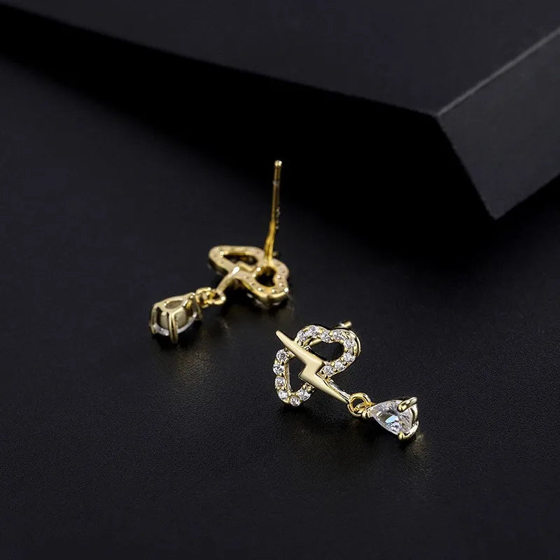 Model showcasing the dangle and style of the Sterling Silver Zircon Cloud Lightning Earrings