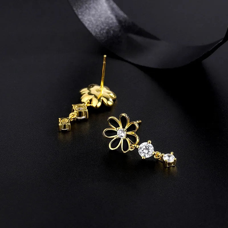 Angled view of the Sterling Silver Zircon Daisy Flower Earrings