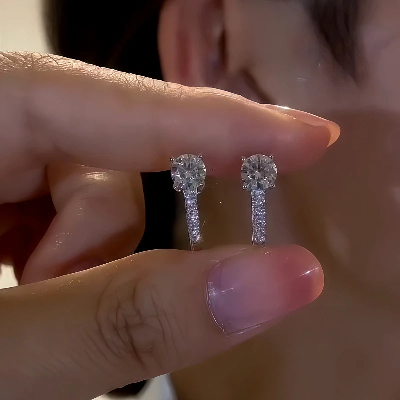 Sterling Silver Zircon Diamond Earrings - elegant Zircon Huggie Hoops