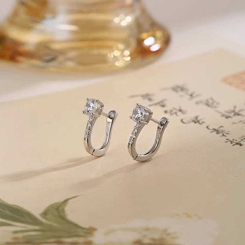 Angled view of the Sterling Silver Zircon Diamond Earrings