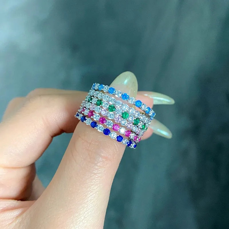 Top-down view of the sparkling Sterling Silver Zircon Diamond Gemstone Rings