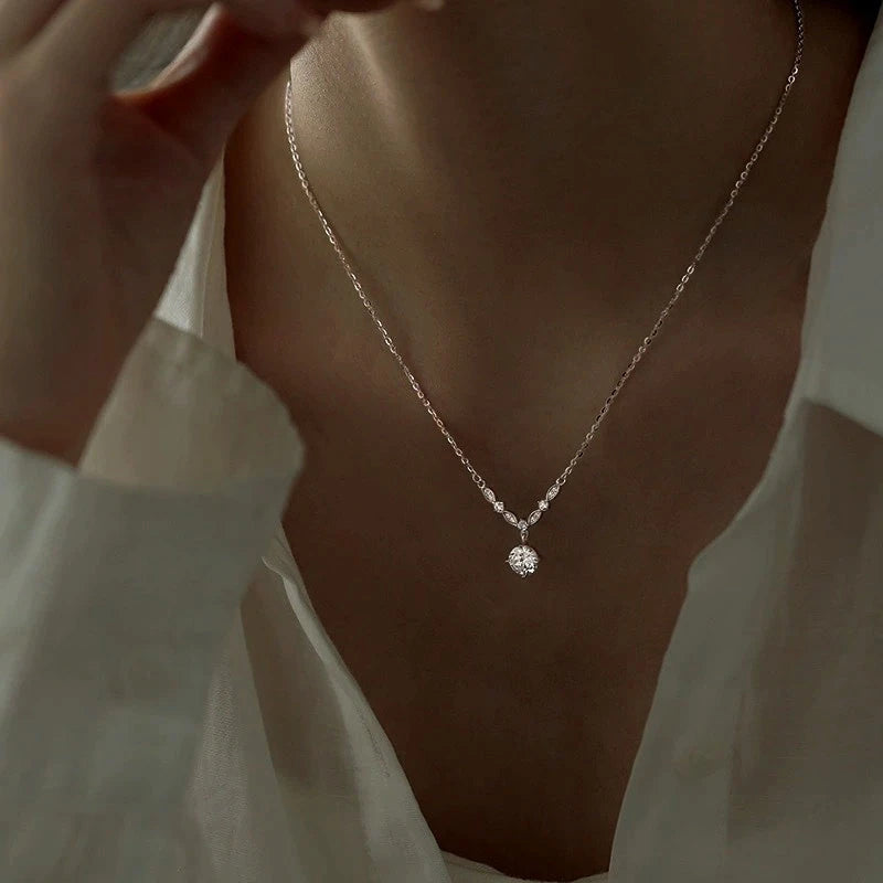 Sterling Silver Zircon Diamond Necklace - beautiful Zircon Solitaire Necklace