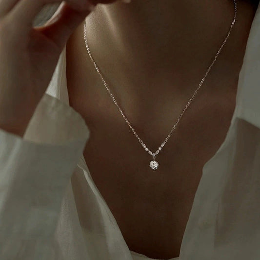 Sterling Silver Zircon Diamond Necklace - beautiful Zircon Solitaire Necklace