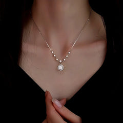 Sterling Silver Zircon Diamond Sugar Cube Necklace - beautiful Sugar Cube Necklace