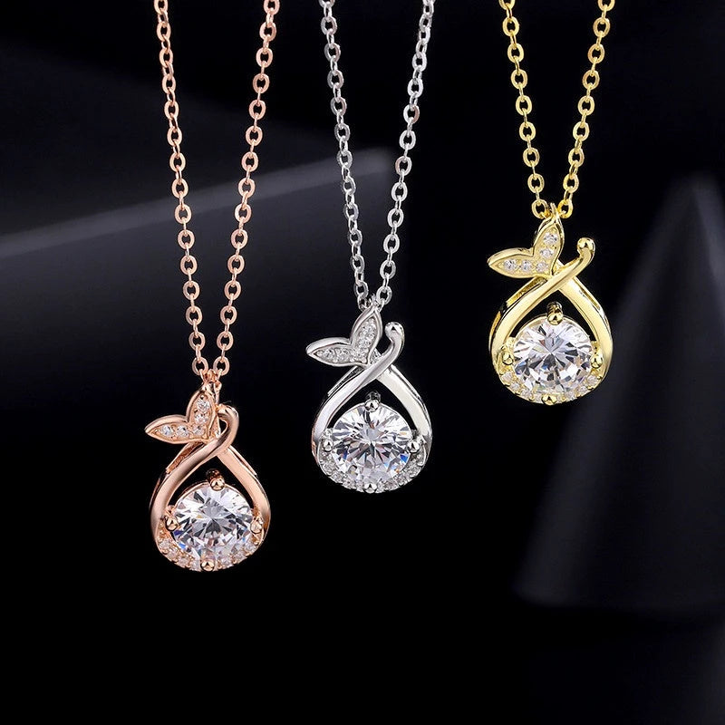 Sterling Silver Zircon Fishtail Necklace worn to showcase its length and pendant detail