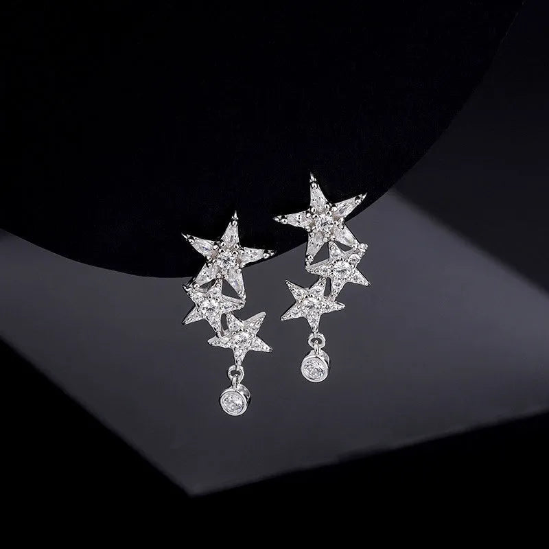 Close-up detail of the sparkling zircons and plating on the Five-Pointed Star Earrings