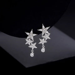 Close-up detail of the sparkling zircons and plating on the Five-Pointed Star Earrings