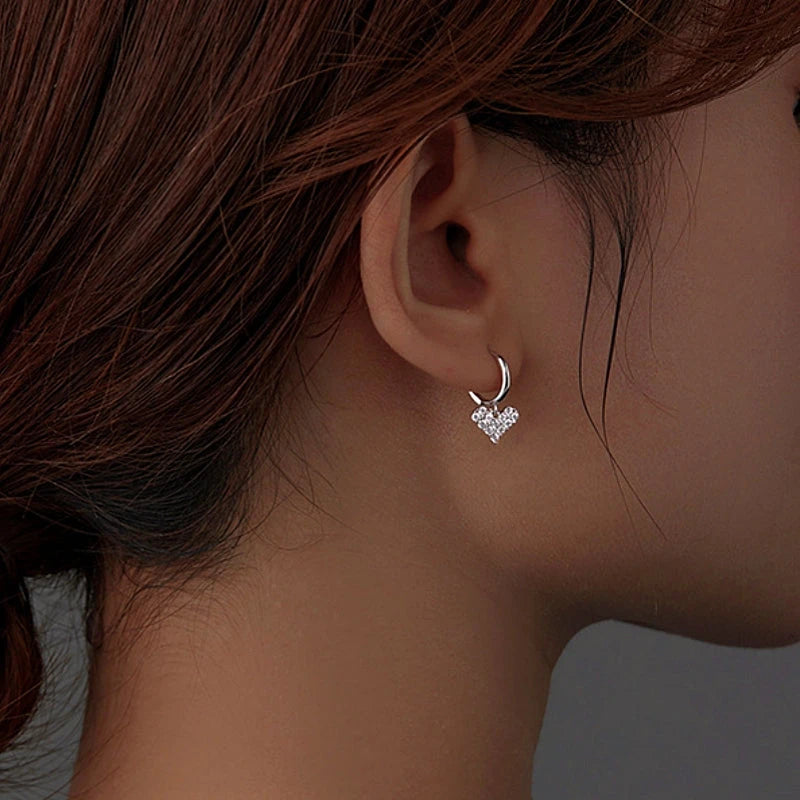 Sterling Silver Zircon Heart Earrings - elegant Zircon Heart Dangle Earrings