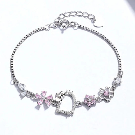 Sterling Silver Zircon Hello Kitty Bracelet - chic Hello Kitty Bracelet