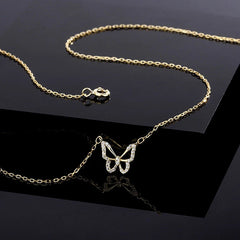 Detailed view of the Sterling Silver Zircon Hollow Butterfly Necklace chain and pendant