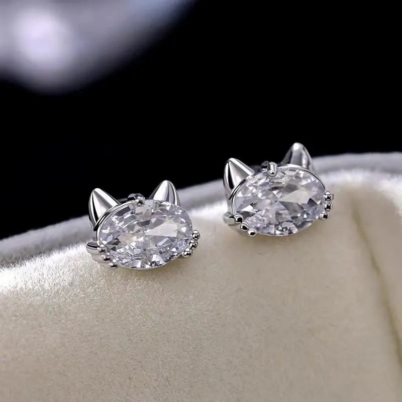 Close-up detail of the sparkling zircons and plating on the Kitten Stud Earrings