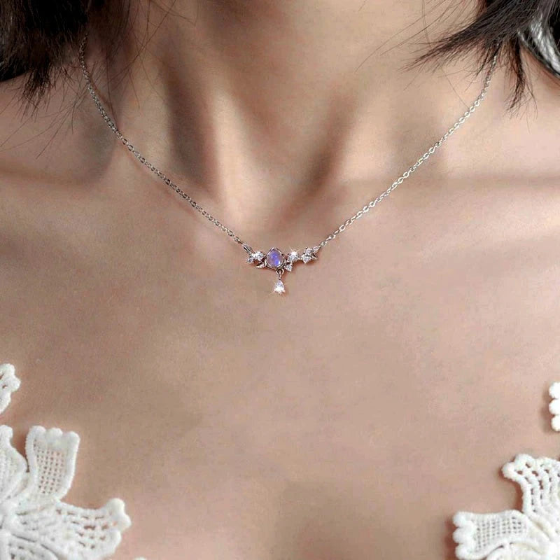 Sterling Silver Zircon Moonstone Necklace - beautiful Zircon Moonstone Necklace