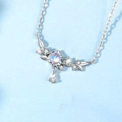 Sterling Silver Zircon Moonstone Necklace worn to showcase its length and pendant detail