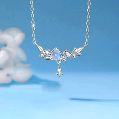 Close-up of the pendant and clasp on the Zircon Moonstone Necklace