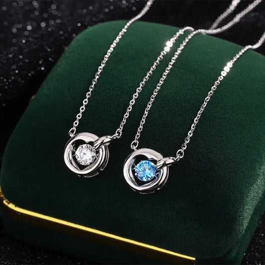 Sterling Silver Zircon Moving Necklace worn to showcase its length and pendant detail