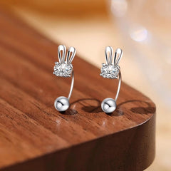 Angled view of the Sterling Silver Zircon Rabbit Earrings