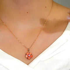 Sterling Silver Zircon Rotating Peach Blossom Clavicle Necklace - beautiful Rotating Blossom Necklace