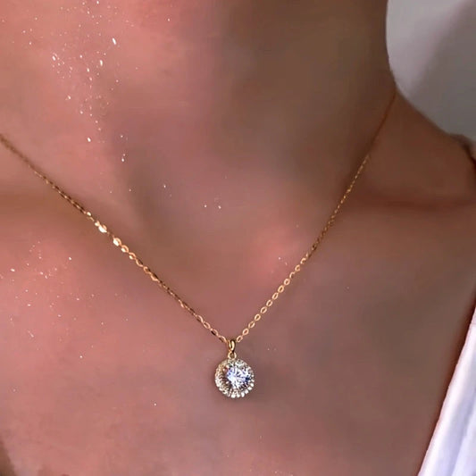 Sterling Silver Zircon Single Diamond Necklace worn to showcase its length and pendant detail