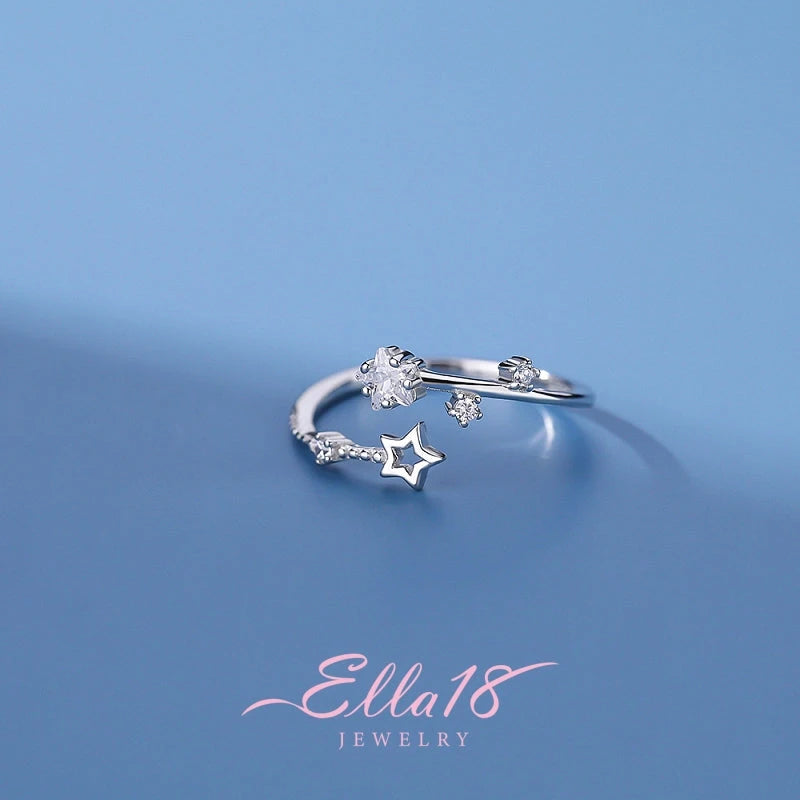Sterling Silver Zircon Star Rings worn on the hand to show its beautiful fit and design