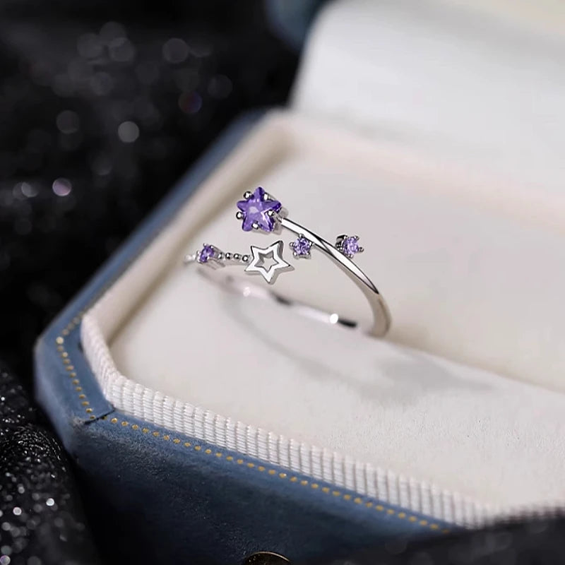 Top-down view of the sparkling Sterling Silver Zircon Star Rings