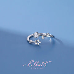 Sterling Silver Zircon Star Rings worn on the hand to show its beautiful fit and design