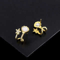Angled view of the Sterling Silver Zircon Starfish Shell Stud Earrings