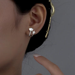 Sterling Silver Zircon Starfish Shell Stud Earrings - elegant Starfish Stud Earrings
