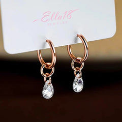 Angled view of the Sterling Silver Zircon Water Drop Tassel Earrings