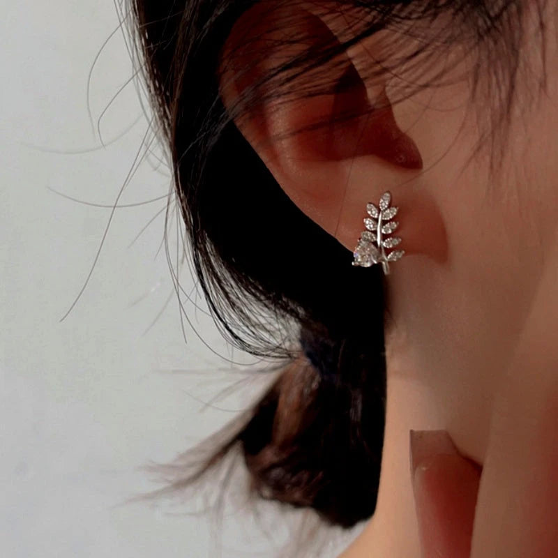 Sterling Silver Zircon Wheat Stud Earrings - elegant Wheat Stud Earrings