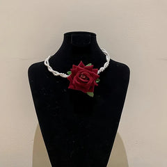 Thorn Rose Halloween Beaded Necklace worn to showcase its length and pendant detail