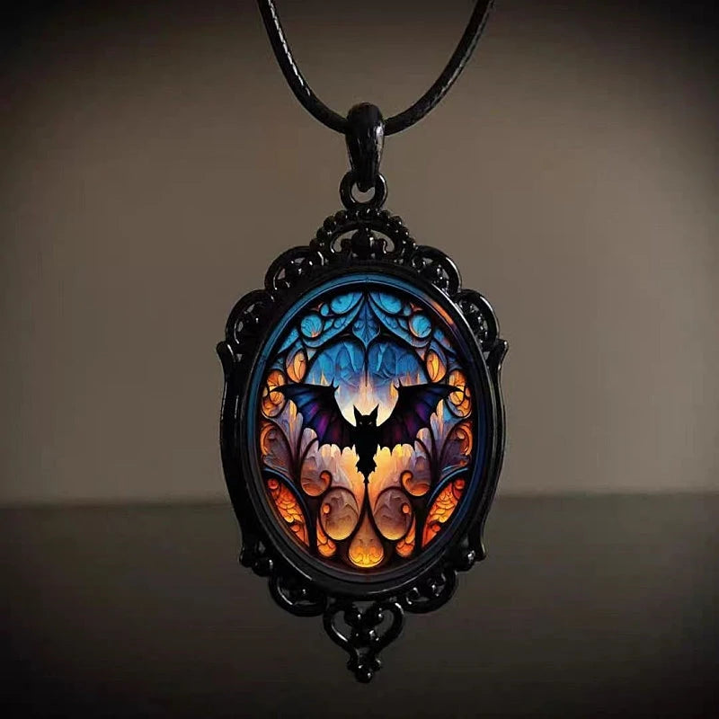 Witch Halloween Pendant Necklaces worn to showcase its length and pendant detail