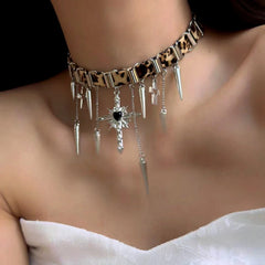 14K Gold-Plated Leopard Print Rivet Cross Tassel Choker - beautiful Leopard Cross Choker